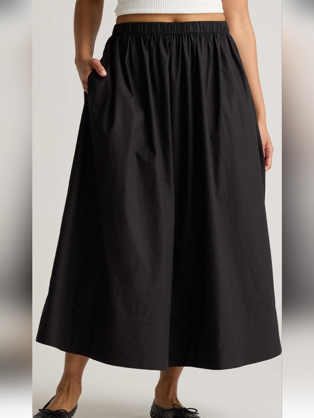 Quince Black Full-Length Elastic-Waist Midi Skirt